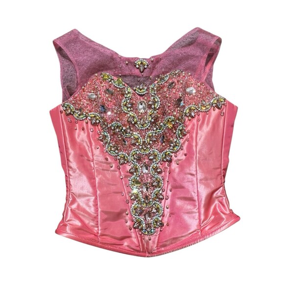 Embellished Sequin Beaded Coral Corset Top Quince Party Concert - Picture 1 of 13